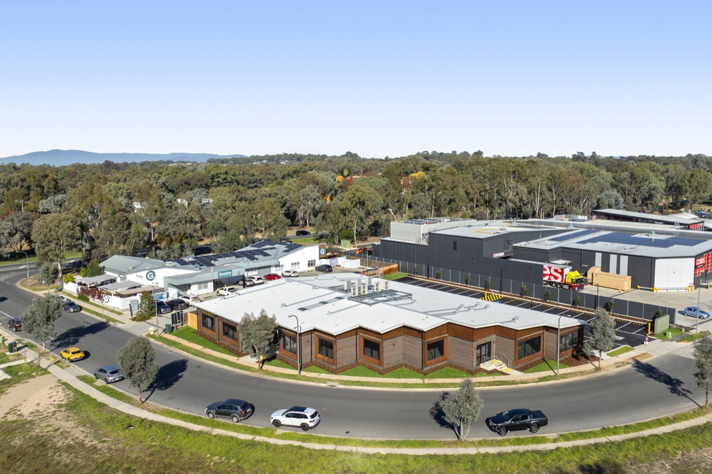 Aerial view of the precinct next to Coles Thurgoona
